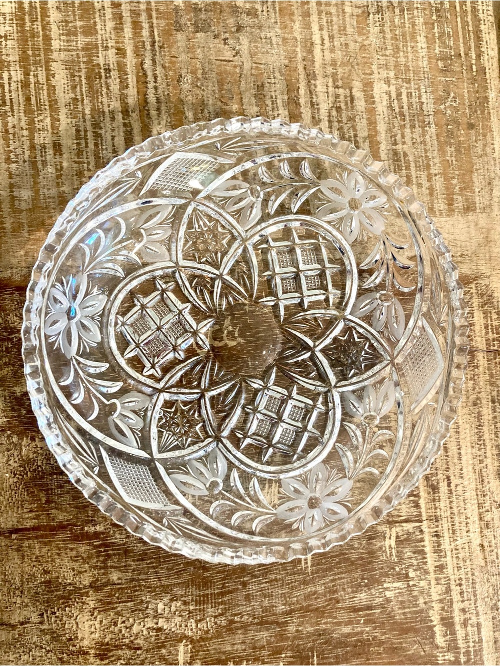 Cut Glass Floral Pattern With Sawtooth Edge 6”